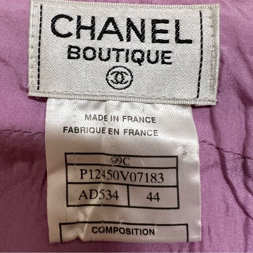 CHANEL Boutique Vtg 90s Pink Tweed Boucle Wool Midi Pencil Skirt Made France XL - Picture 3 of 14